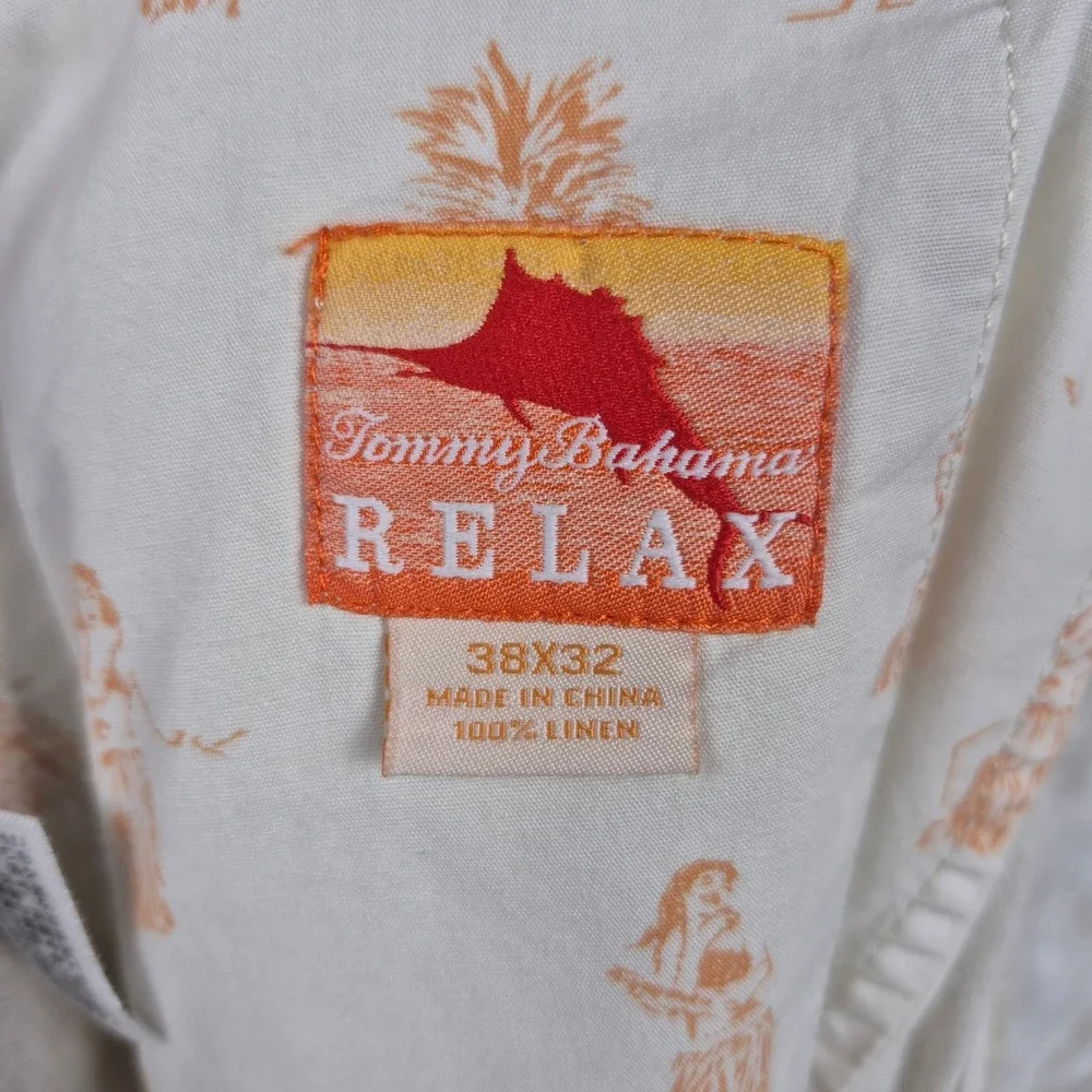 Tommy Bahama Relax Mens 38x32 Beige 100% Linen Straight Leg Pants Khaki Trousers